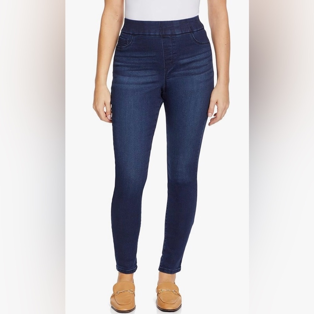 Nine West Jeggings Pull On Dark Blue Mid Rise Skinny Stretchy Size 4